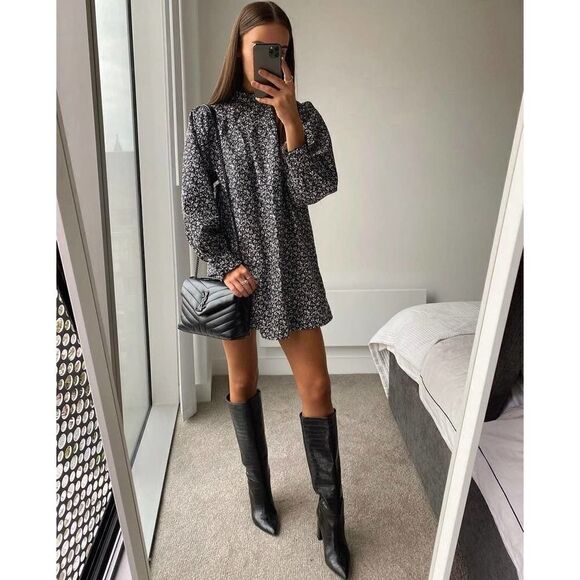 ZARA Printed Poplin Short Flower Dress - Picture 1 of 7